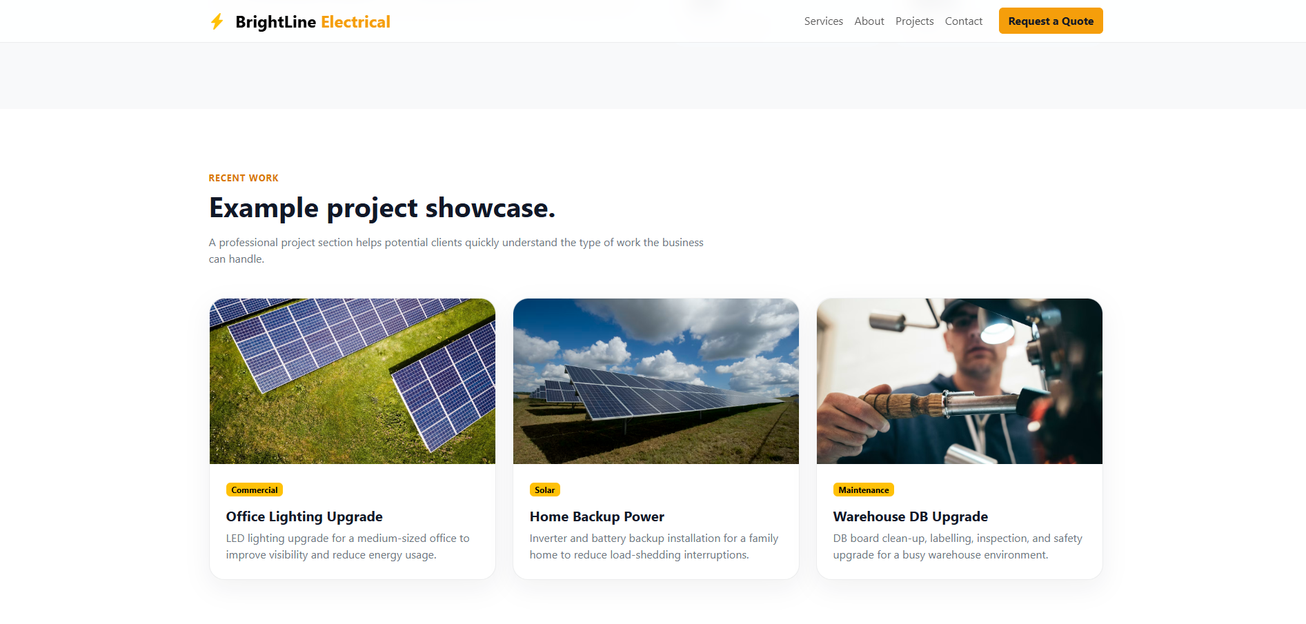 Project showcase section