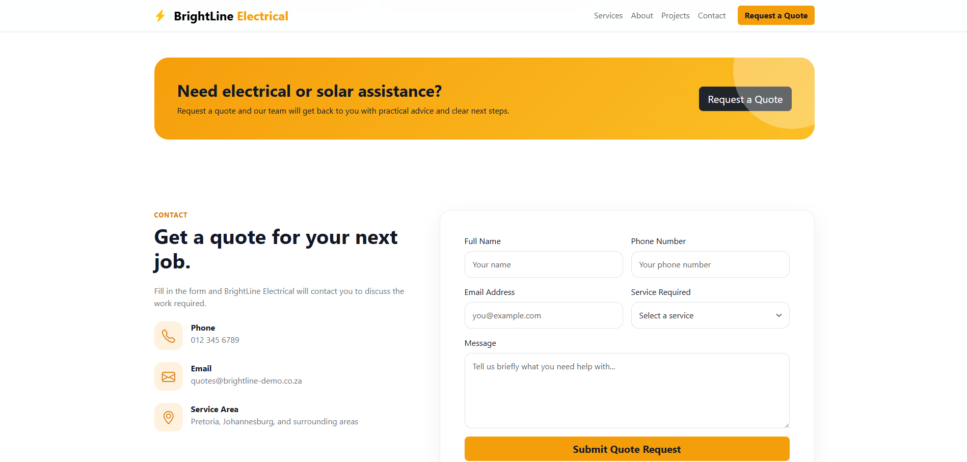Quote request form section