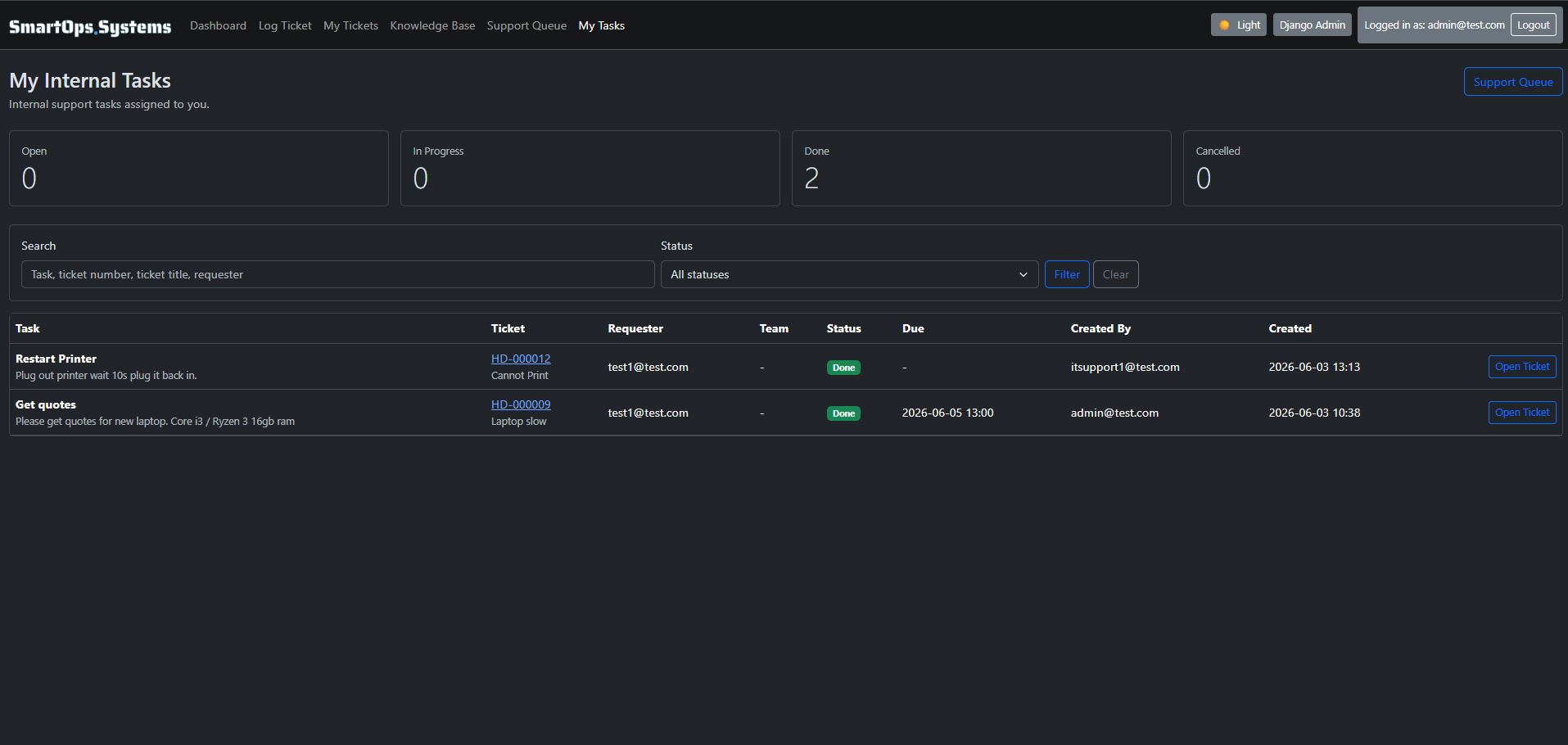 Internal task management